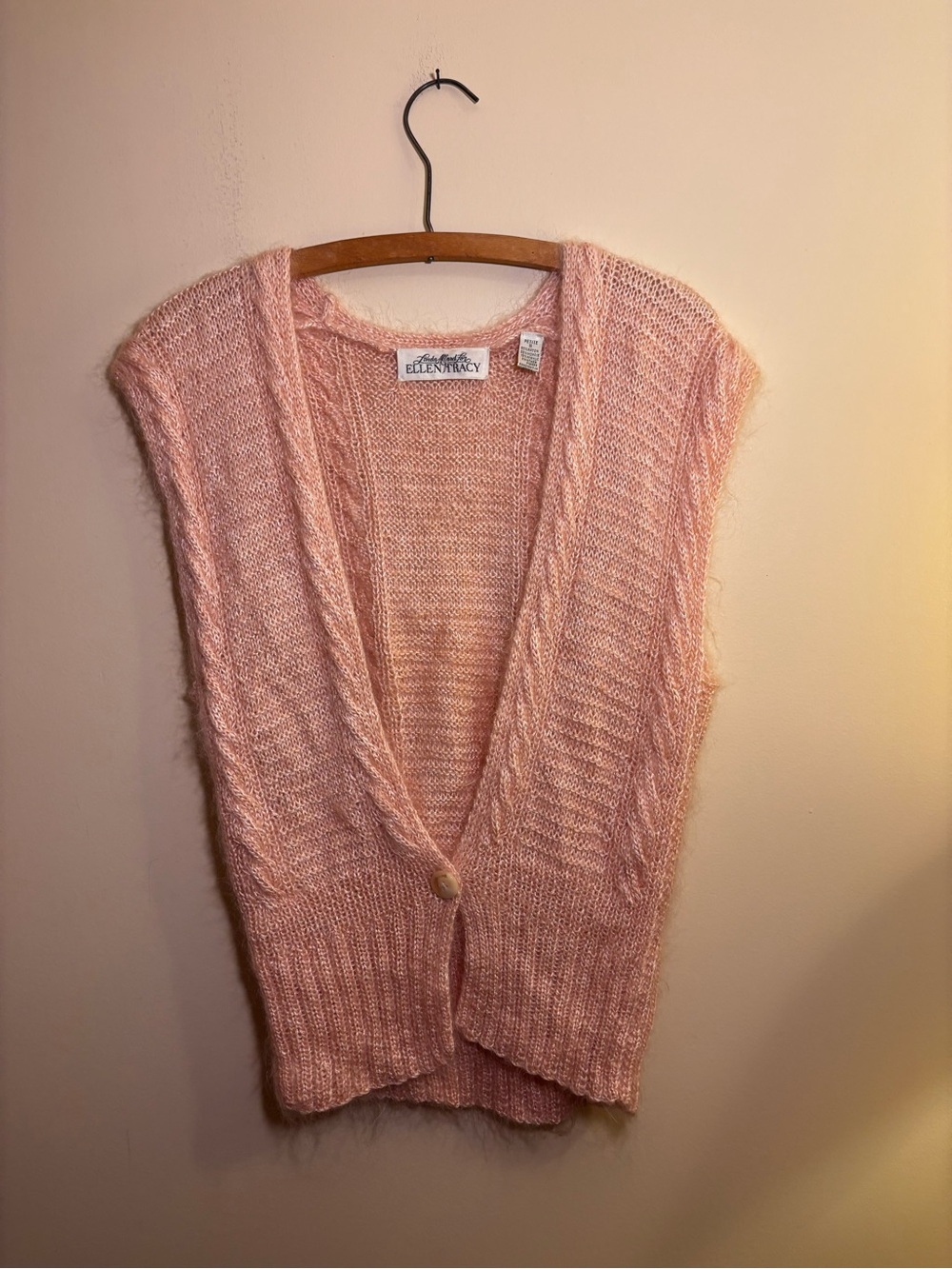 Ellen Tracy Soft Pink Cable-Knit Mohair Blend Vest